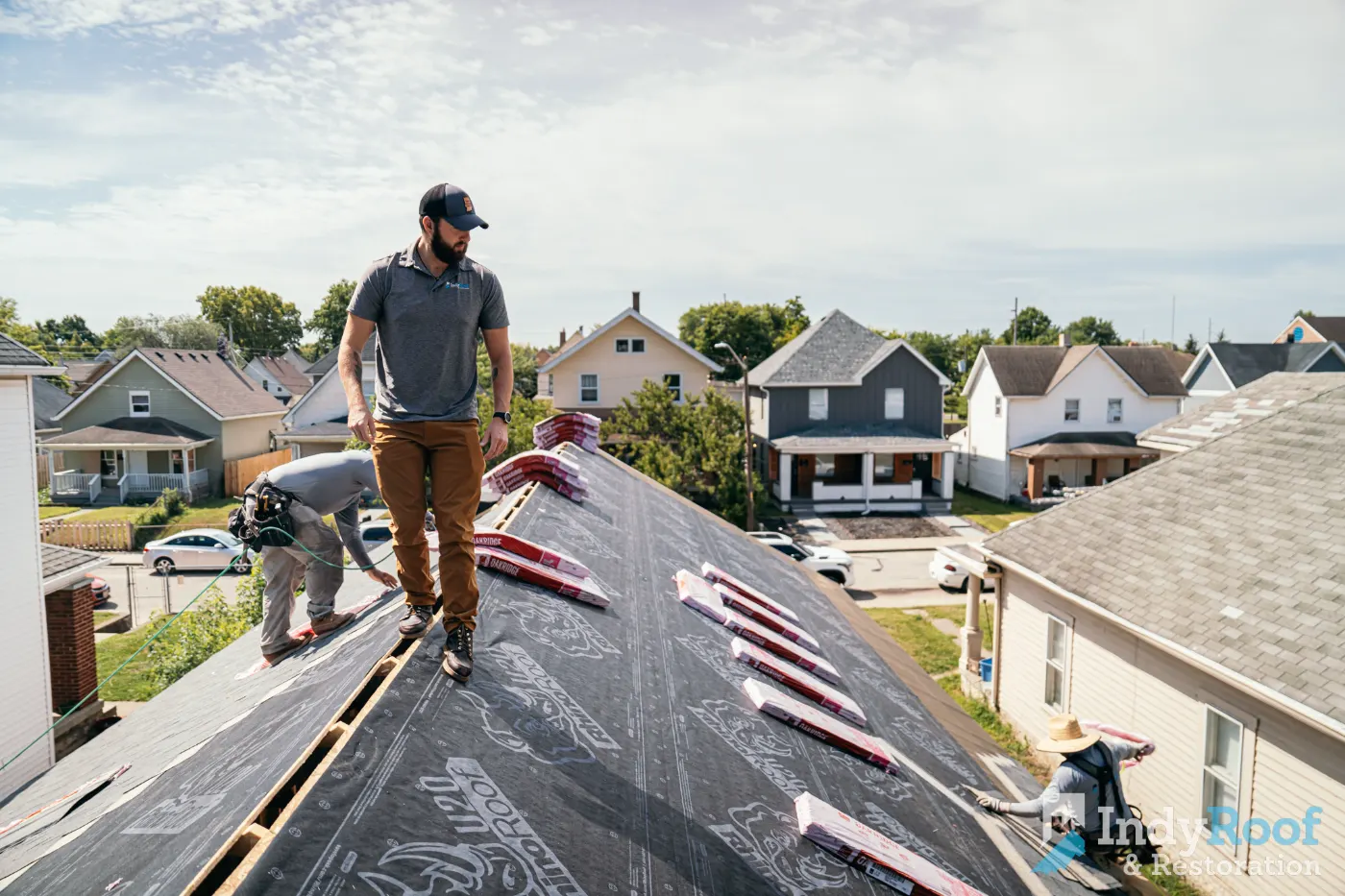 Emergency tarping on a Sawyer Walk roof